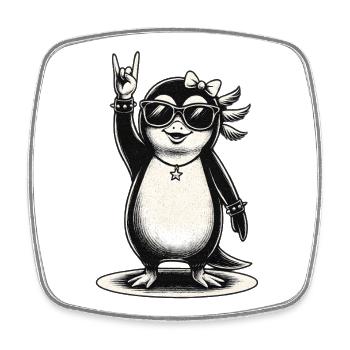 Rocking penguin with sunglasses - Square fridge magnet - white - Front