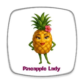 Pineapple Lady Cartoon - Square fridge magnet - white - Front