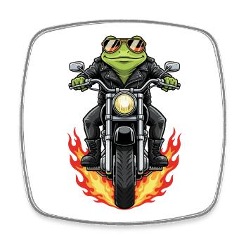 Cool Biker Frog Motorradflammen - Viereckiger Kühlschrankmagnet - Weiß - Vorne