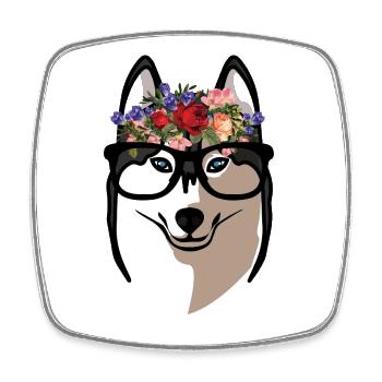 Süßer Sibirischer Husky-Blumenkranz-Hund-Mutter-Liebhaber - Viereckiger Kühlschrankmagnet - Weiß - Vorne
