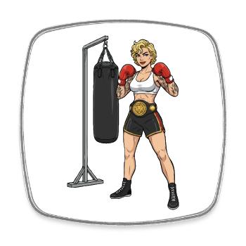 Powerful Boxer Lady Cartoon - Square fridge magnet - white - Front