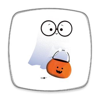 Ghost with pumpkin basket - Square fridge magnet - white - Front