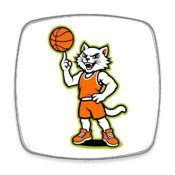 Mascotte chat de basket-ball en orange - Magnet carré - blanc - Devant