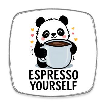 Espresso Yourself – Lustiges Panda-Kaffee Shirt - Viereckiger Kühlschrankmagnet - Weiß - Vorne