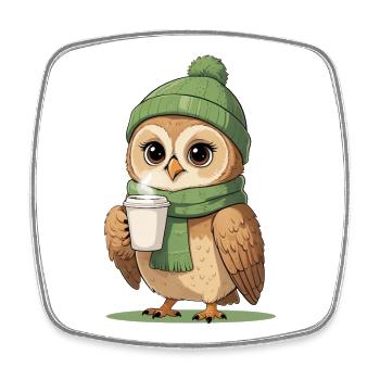 Pause café Winter Owl - Magnet carré - blanc - Devant