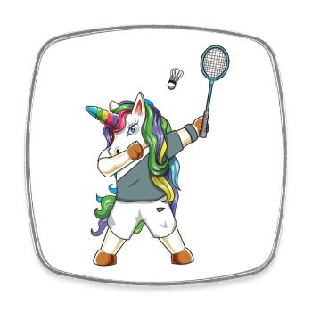Conception de sports arc-en-ciel de badminton licorne - Magnet carré - blanc - Devant