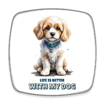 Life Is Better With My Dog - Cavachon Watercolor - Square fridge magnet - white - Front