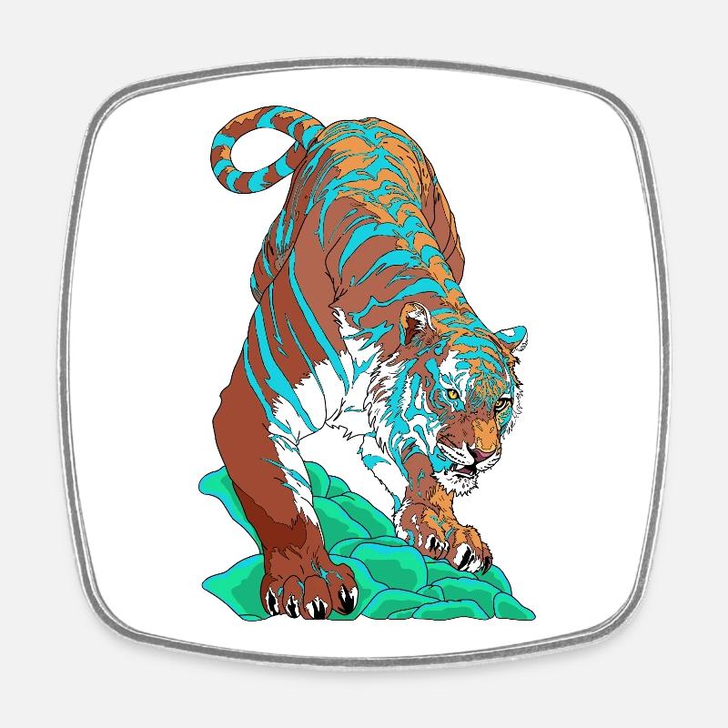 Turquoise Blue Tiger on Rock - Square fridge magnet - white