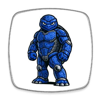 Futuristischer gepanzerter Schildkrötenkrieger - Viereckiger Kühlschrankmagnet - Weiß - Vorne