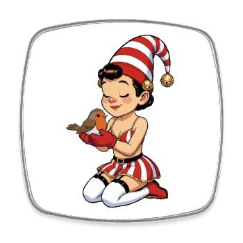 Gnome girl with robin - Square fridge magnet - white - Front