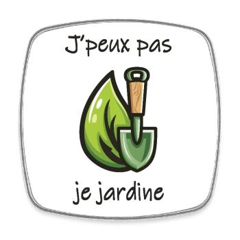 I can't I garden – Gardener humor - Square fridge magnet - white - Front