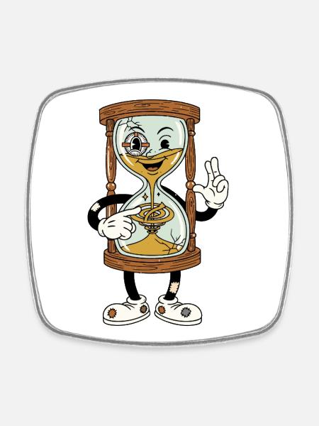 Funny Hourglass Cartoon – Vintage Feel - Square fridge magnet - white