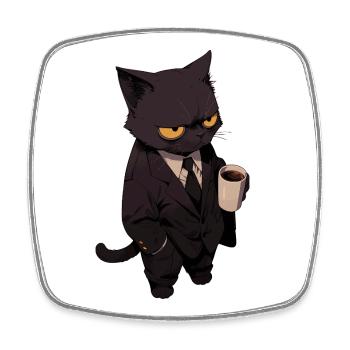Kater im Anzug mit Kaffee - Viereckiger Kühlschrankmagnet - Weiß - Vorne
