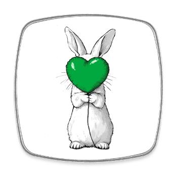 Cute rabbit illustration holding a green heart  - Square fridge magnet - white - Front
