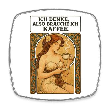 Pin-up woman with coffee in Art Nouveau style - Square fridge magnet - white - Front