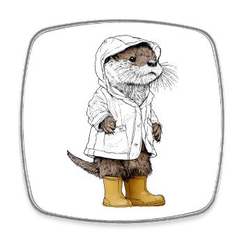 Cute Otter in Raincoat & Boots - Square fridge magnet - white - Front
