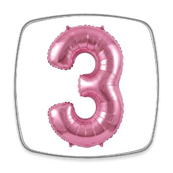 3. Geburtstag Shirt, Pinker Ballon Helium - Viereckiger Kühlschrankmagnet - Weiß - Vorne