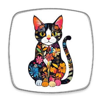 Blütenkatze Farbexplosion - Viereckiger Kühlschrankmagnet - Weiß - Vorne