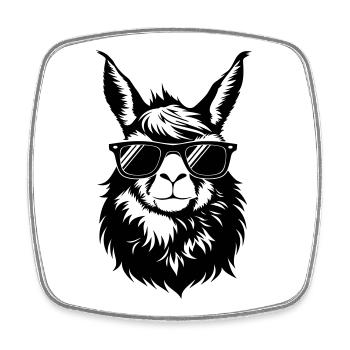 Cooler Lama Kopf mit Sonnnenbrille - Viereckiger Kühlschrankmagnet - Weiß - Vorne