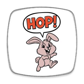 HOP ! Vecteur d’action comique Bunny Jumping - Magnet carré - blanc - Devant