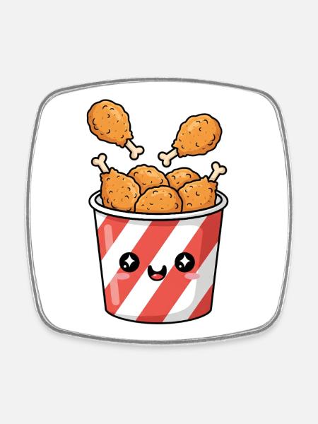 Seau de poulet frit Kawaii - Magnet carré - blanc