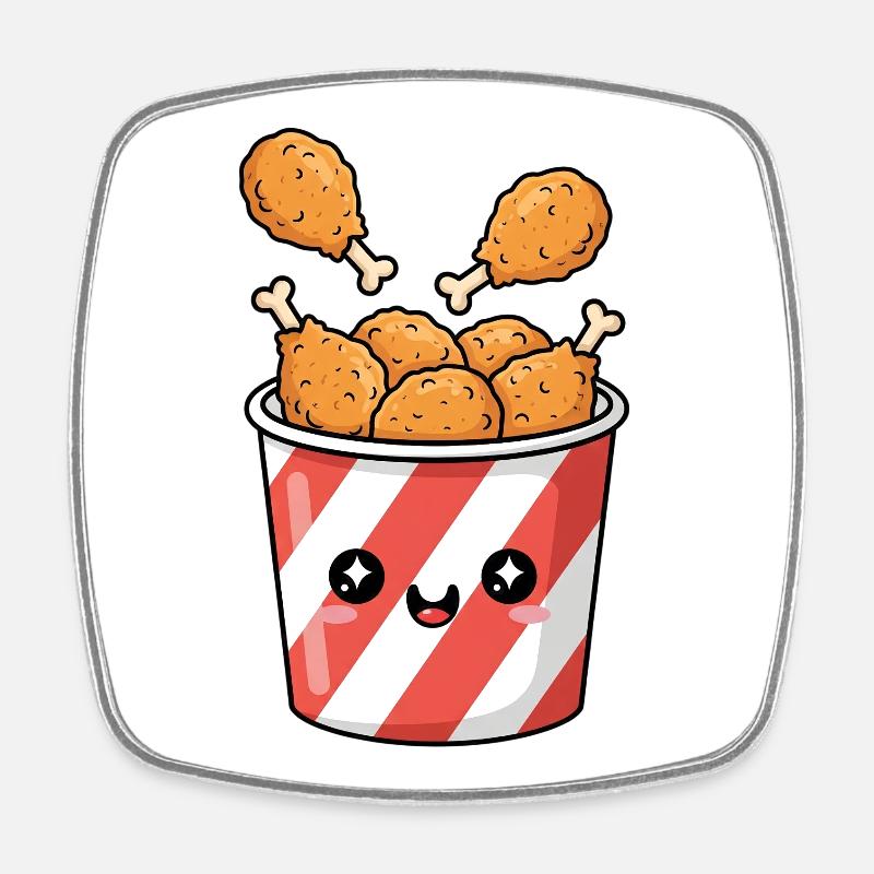 Kawaii Fried Chicken Bucket - Square fridge magnet - white