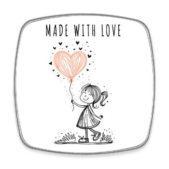 Made with Love – Handgezeichnetes Herz - Viereckiger Kühlschrankmagnet - Weiß - Vorne