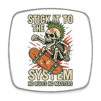 Skelett Skateboard Gegen das System - Viereckiger Kühlschrankmagnet - Weiß - Vorne