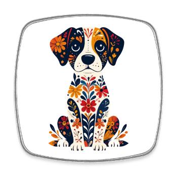 Flower Dog Cute Little Dog Dog Design - Square fridge magnet - white - Front
