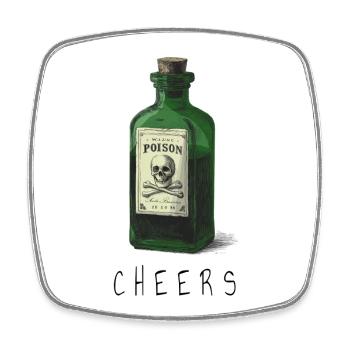 Bouteille de poison verte avec crâne - Magnet carré - blanc - Devant