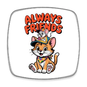 Cute cat and mouse as best friends - Square fridge magnet - white - Front