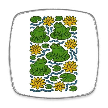 Lily Pad Frogs in Bloom Pattern - Square fridge magnet - white - Front
