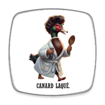 Canard en peignoir chic et miroir - Canard Laqué - Magnet carré - blanc - Devant