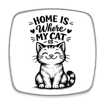 Home Is Where My Cat Is – Cute Cat Motif - Square fridge magnet - white - Front