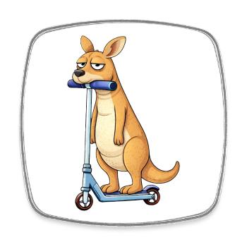 Cute kangaroo on scooter lonely in Australia - Square fridge magnet - white - Front