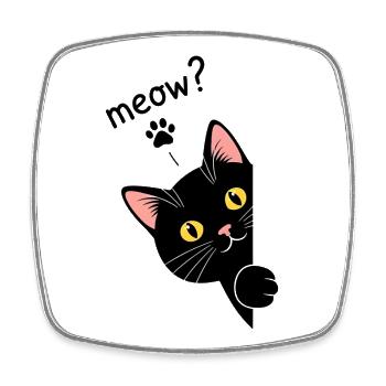 Curious black cat on the edge of Meow! - Black Ca - Square fridge magnet - white - Front
