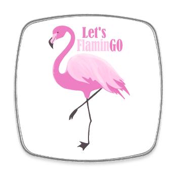 Let's FlaminGO – Pink Flamingo with a play on words - Square fridge magnet - white - Front