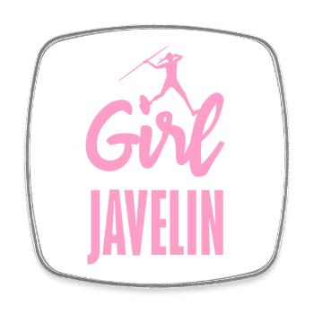 Javelin thrower with fun statement - Square fridge magnet - white - Front