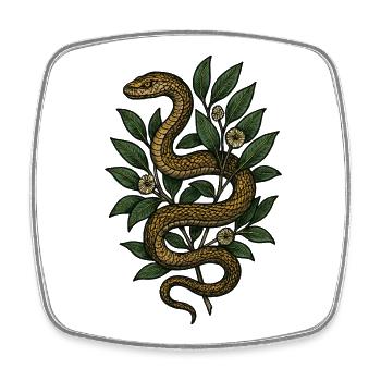Snake in the foliage - botanical style - Square fridge magnet - white - Front