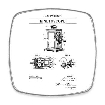 Kinetoscope Invention Print of 1902 Cinema Patent - Square fridge magnet - white - Front