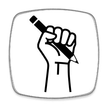 Hand hält Stift Wahl Presse - Viereckiger Kühlschrankmagnet - Weiß - Vorne