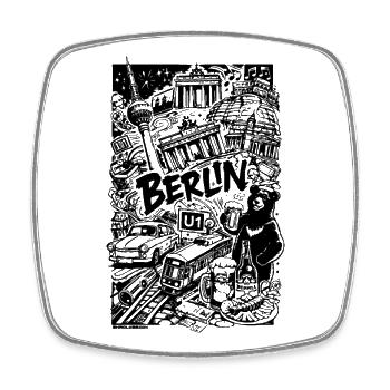 Berlin Shirt – Collage urbain avec tour TV, Bran - Magnet carré - blanc - Devant