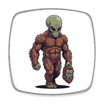 Bigfoot Alien Sasquatch UFO Science Fiction - Square fridge magnet - white - Front