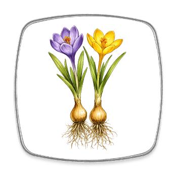 Crocuses in yellow and purple with onions - Square fridge magnet - white - Front