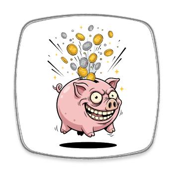 Piggy Bank Coin Rain Fun - Square fridge magnet - white - Front