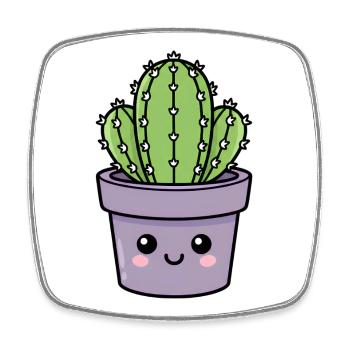 Kawaii Cactus in Purple Pot - Square fridge magnet - white - Front