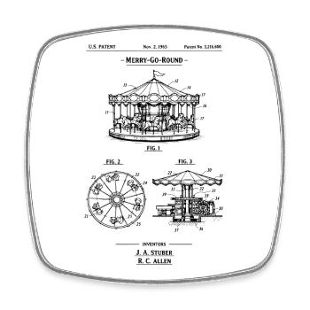 Carousel Vintage Patent Blueprint T-Shirt - Square fridge magnet - white - Front