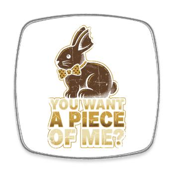 Lapin avec nœud papillon – Tu veux un morceau de moi - Magnet carré - blanc - Devant