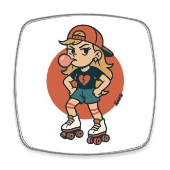 Fille patineuse à roulettes avec du chewing-gum - Magnet carré - blanc - Devant