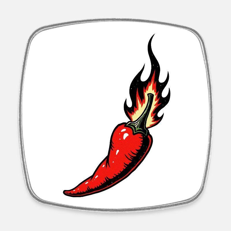 Red hot chili pepper with flames - Square fridge magnet - white